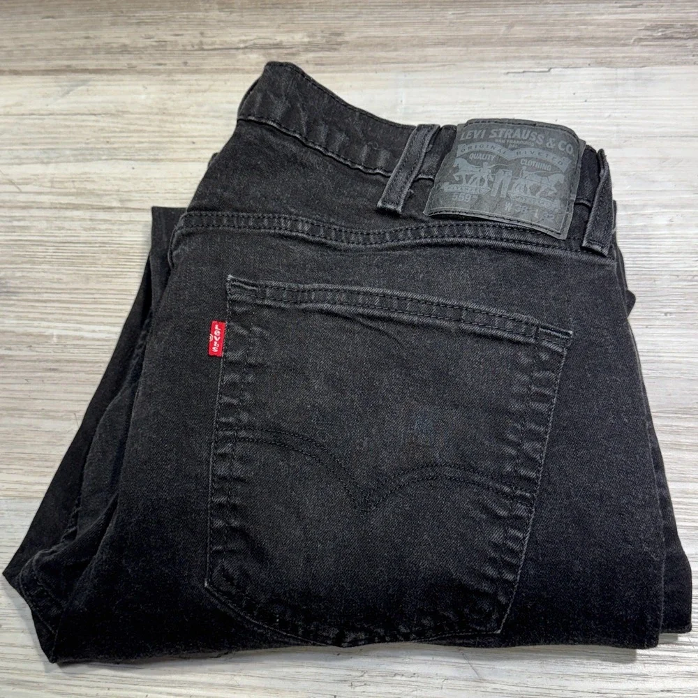 Levi's Denim 559 Black Relaxed Straight‎ Jeans Mens 38x32 (36x30.5)